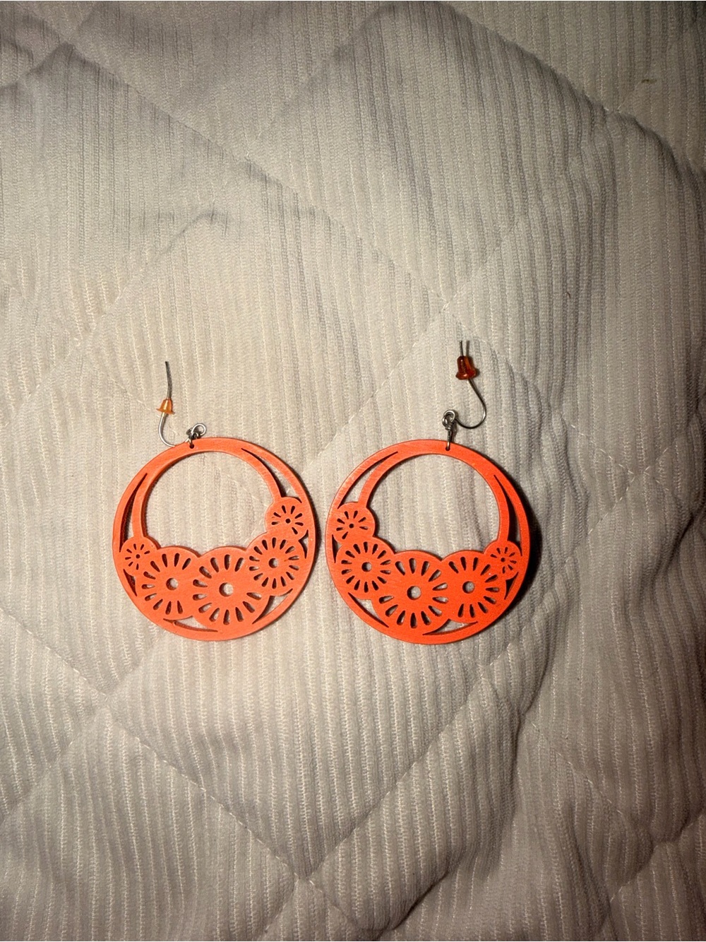 Orange Floral Cutout Hoop Earrings - Women's Jewelry